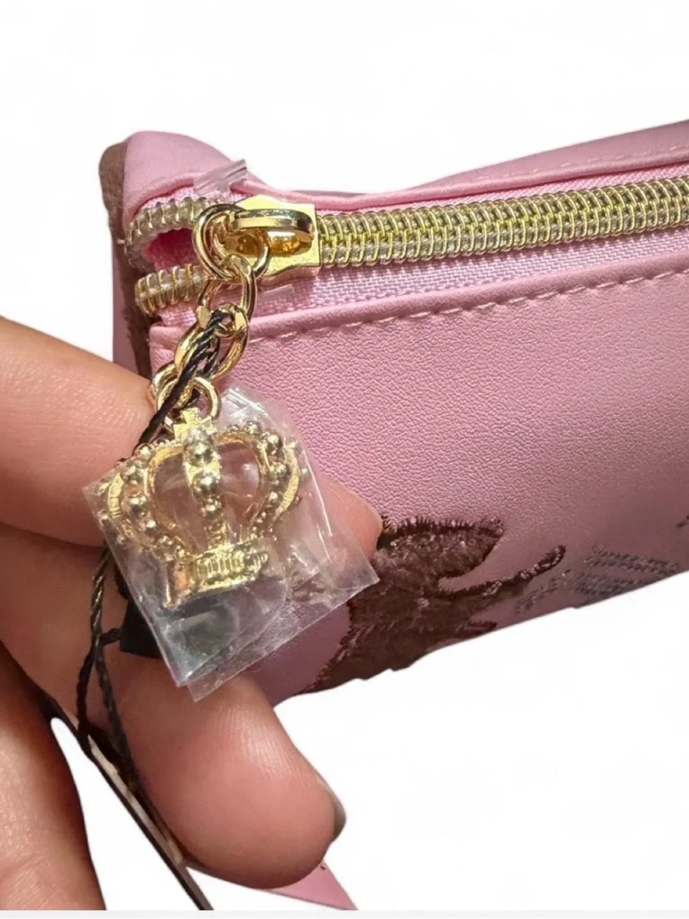 Juicy Couture Pink Rhinestone & Gold Logo Cosmetic Pouch